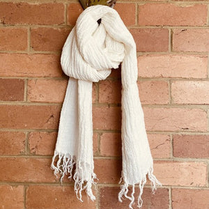RUSTIC LINEN: VACAY SCARF - IVORY WITH FRINGE